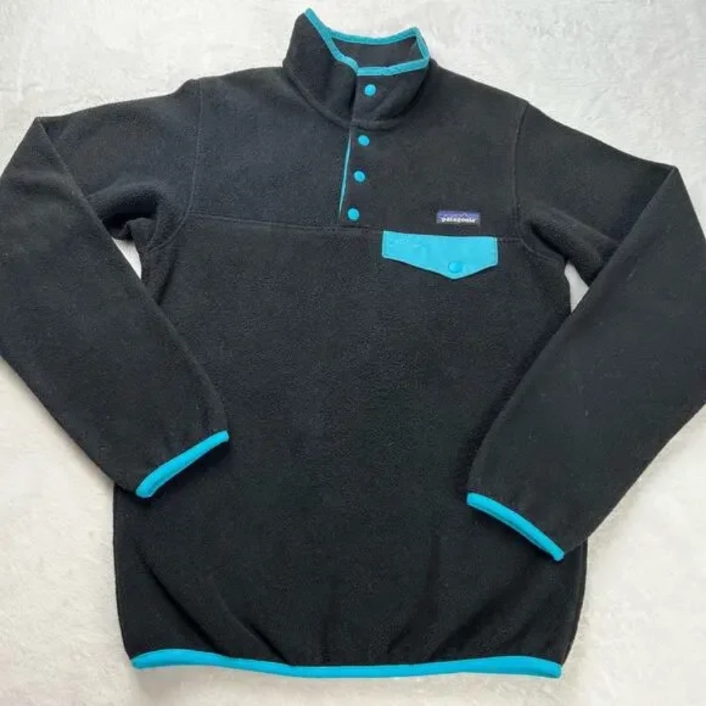 Patagonia Synchilla Black Teal Snap-T Pullover Fleece Women's Size X-Small